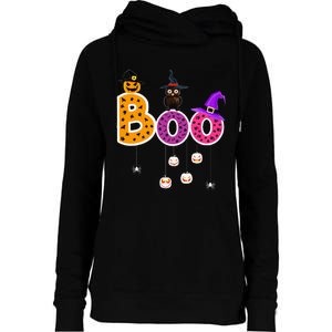 Boo Halloween Costume Spiders Ghosts Pumkin & Witch Hat Womens Funnel Neck Pullover Hood