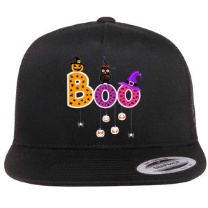 Boo Halloween Costume Spiders Ghosts Pumkin & Witch Hat Flat Bill Trucker Hat