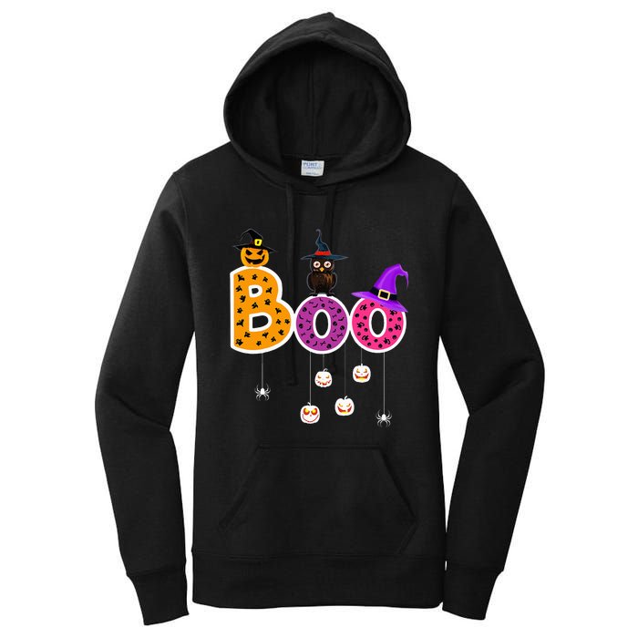 Boo Halloween Costume Spiders Ghosts Pumkin & Witch Hat Women's Pullover Hoodie