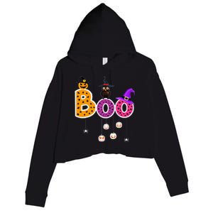 Boo Halloween Costume Spiders Ghosts Pumkin & Witch Hat Crop Fleece Hoodie