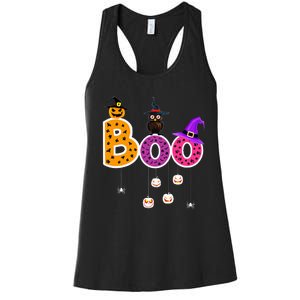 Boo Halloween Costume Spiders Ghosts Pumkin & Witch Hat Women's Racerback Tank