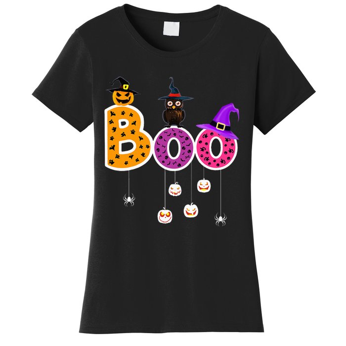 Boo Halloween Costume Spiders Ghosts Pumkin & Witch Hat Women's T-Shirt