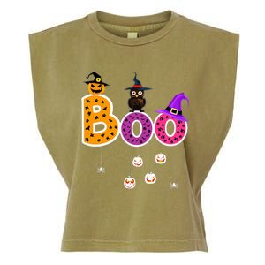 Boo Halloween Costume Spiders Ghosts Pumkin & Witch Hat Garment-Dyed Women's Muscle Tee