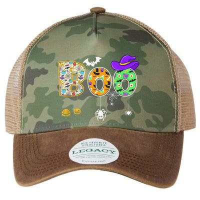Boo Halloween Costume Spiders Ghosts Pumpkin & Witch Hat Legacy Tie Dye Trucker Hat