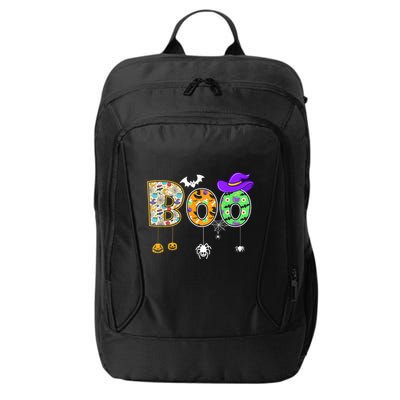 Boo Halloween Costume Spiders Ghosts Pumpkin & Witch Hat City Backpack