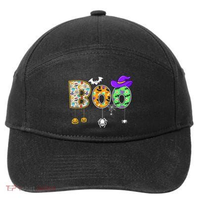 Boo Halloween Costume Spiders Ghosts Pumpkin & Witch Hat 7-Panel Snapback Hat