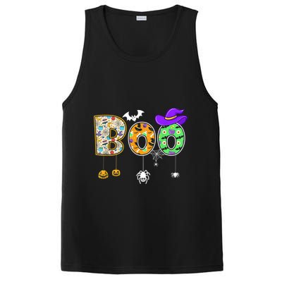 Boo Halloween Costume Spiders Ghosts Pumpkin & Witch Hat PosiCharge Competitor Tank