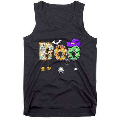 Boo Halloween Costume Spiders Ghosts Pumpkin & Witch Hat Tank Top