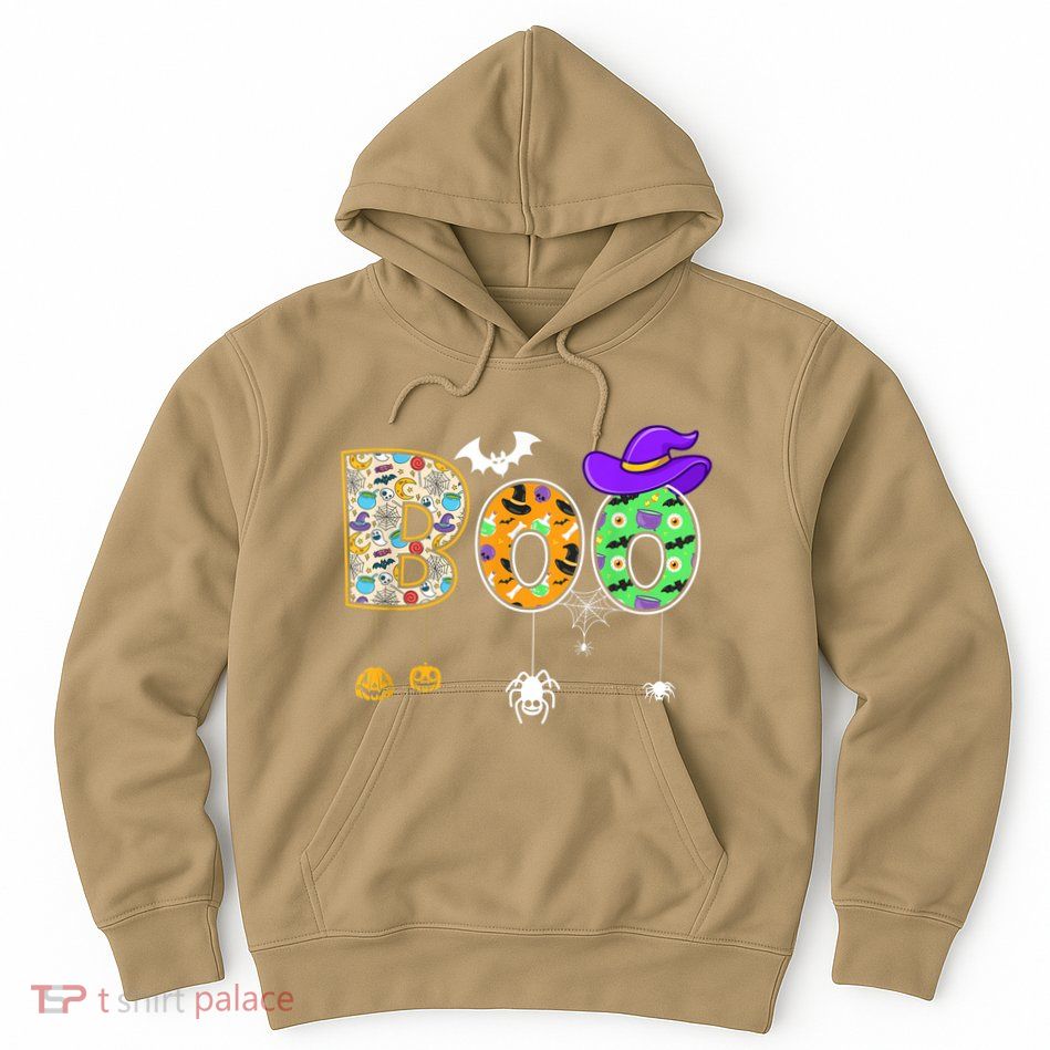 Boo Halloween Costume Spiders Ghosts Pumpkin & Witch Hat Hoodie