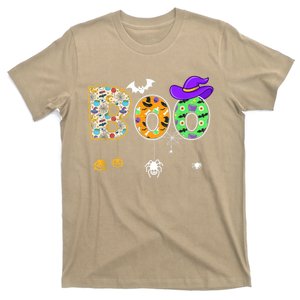 Boo Halloween Costume Spiders Ghosts Pumpkin & Witch Hat T-Shirt