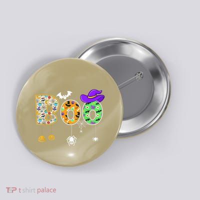 Boo Halloween Costume Spiders Ghosts Pumpkin & Witch Hat Button