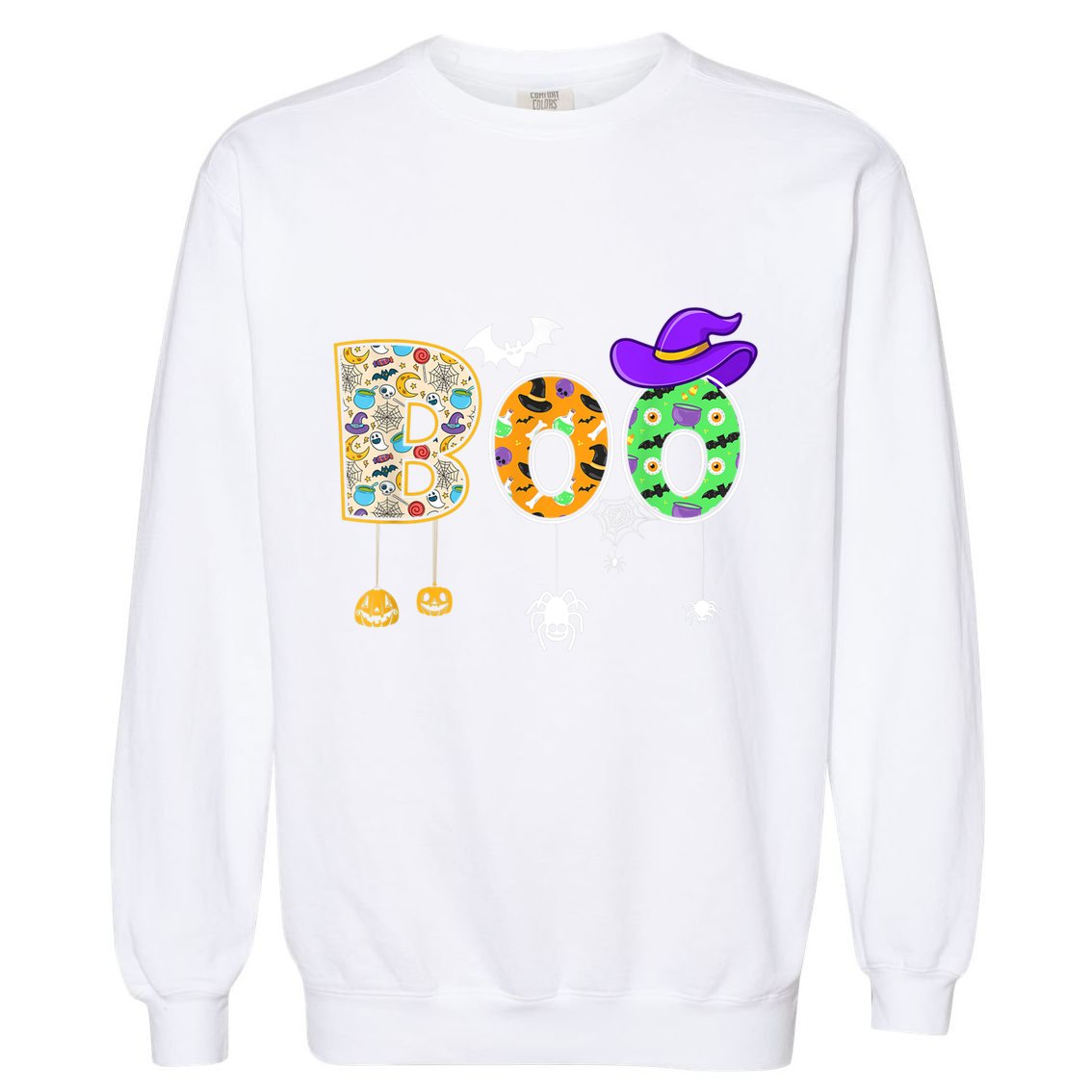 Boo Halloween Costume Spiders Ghosts Pumpkin & Witch Hat Garment-Dyed Sweatshirt