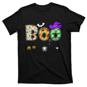 Boo Halloween Costume Spiders Ghosts Pumpkin & Witch Hat T-Shirt