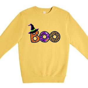 Boo Halloween Costume Spiders Ghosts Pumkin & Witch Hat Premium Crewneck Sweatshirt