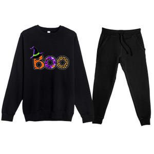 Boo Halloween Costume Spiders Ghosts Pumkin & Witch Hat Premium Crewneck Sweatsuit Set