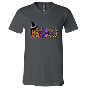 Boo Halloween Costume Spiders Ghosts Pumkin & Witch Hat V-Neck T-Shirt