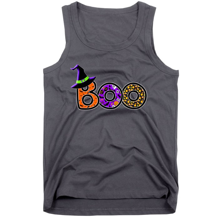 Boo Halloween Costume Spiders Ghosts Pumkin & Witch Hat Tank Top