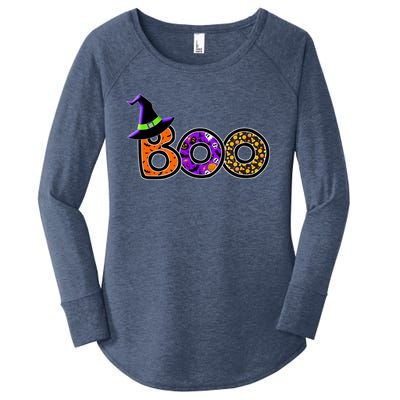 Boo Halloween Costume Spiders Ghosts Pumkin & Witch Hat Women's Perfect Tri Tunic Long Sleeve Shirt