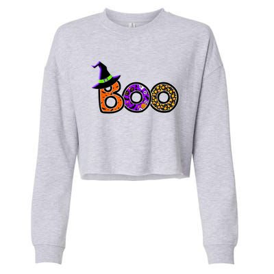 Boo Halloween Costume Spiders Ghosts Pumkin & Witch Hat Cropped Pullover Crew