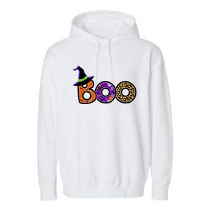 Boo Halloween Costume Spiders Ghosts Pumkin & Witch Hat Garment-Dyed Fleece Hoodie