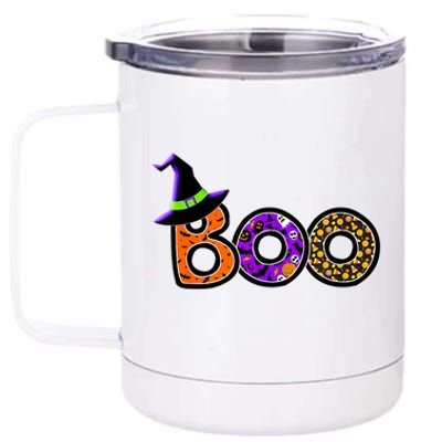 Boo Halloween Costume Spiders Ghosts Pumkin & Witch Hat 12 oz Stainless Steel Tumbler Cup