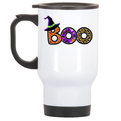 Boo Halloween Costume Spiders Ghosts Pumkin & Witch Hat Stainless Steel Travel Mug