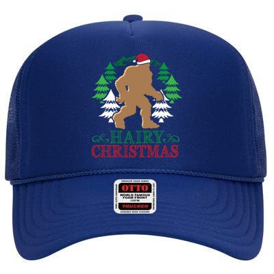 Bigfoot Hairy Christmas Holiday Sasquatch Funny Xmas Gift High Crown Mesh Back Trucker Hat