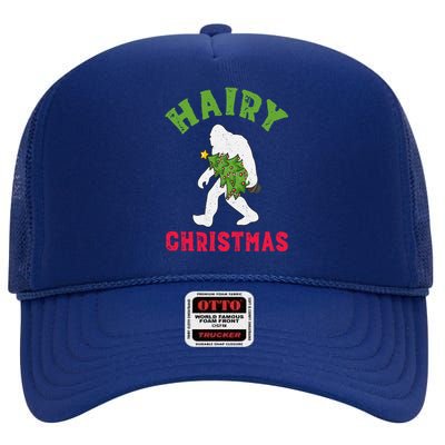 Bigfoot Hairy Christmas Tree Christmas Cute Gift High Crown Mesh Back Trucker Hat