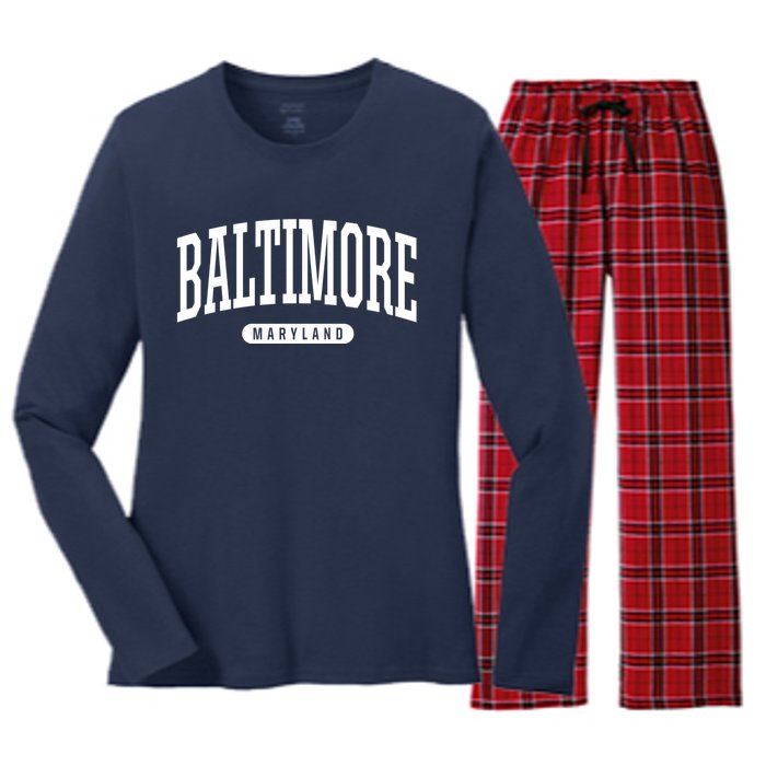 Baltimore Hoodie College Universit Y Style Md Usa Women's Long Sleeve Flannel Pajama Set 