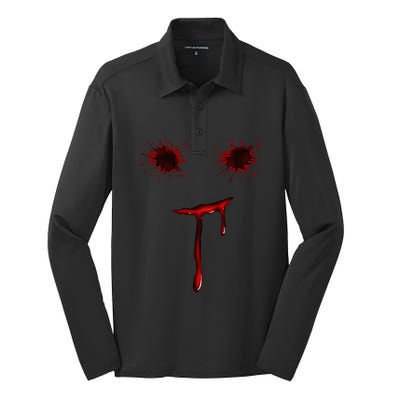 Bloody Halloween Costume Blood Splatter Smile Silk Touch Performance Long Sleeve Polo