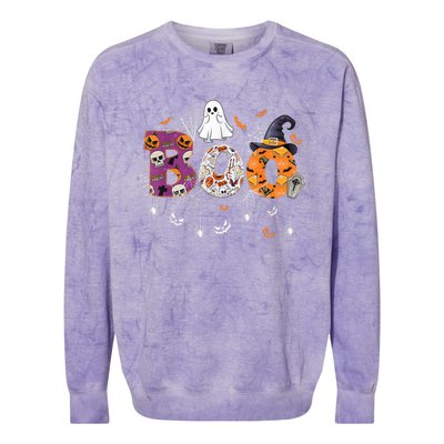 Boo Halloween Costume Spiders, Ghosts, Pumpkin & Witch Hat Colorblast Crewneck Sweatshirt