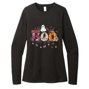 Boo Halloween Costume Spiders, Ghosts, Pumpkin & Witch Hat Womens CVC Long Sleeve Shirt