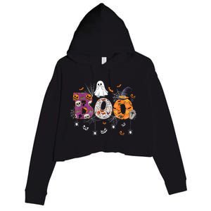 Boo Halloween Costume Spiders, Ghosts, Pumpkin & Witch Hat Crop Fleece Hoodie