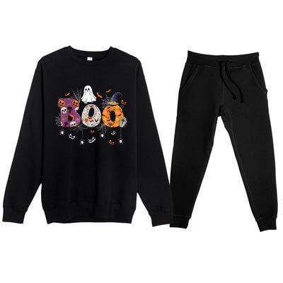 Boo Halloween Costume Spiders, Ghosts, Pumpkin & Witch Hat Premium Crewneck Sweatsuit Set