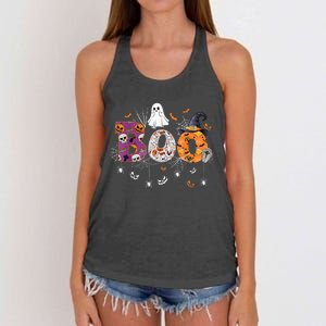 Boo Halloween Costume Spiders, Ghosts, Pumpkin & Witch Hat Women's Knotted Racerback Tank