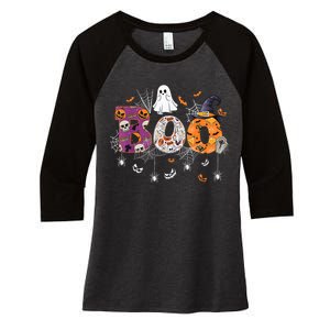 Boo Halloween Costume Spiders, Ghosts, Pumpkin & Witch Hat Women's Tri-Blend 3/4-Sleeve Raglan Shirt