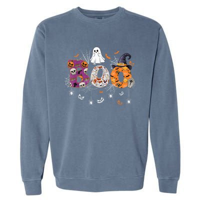 Boo Halloween Costume Spiders, Ghosts, Pumpkin & Witch Hat Garment-Dyed Sweatshirt