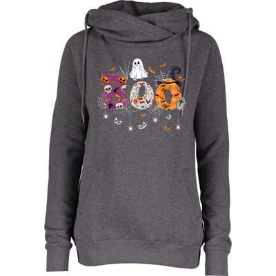 Boo Halloween Costume Spiders, Ghosts, Pumpkin & Witch Hat Womens Funnel Neck Pullover Hood