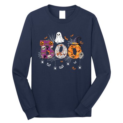 Boo Halloween Costume Spiders, Ghosts, Pumpkin & Witch Hat Long Sleeve Shirt