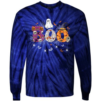 Boo Halloween Costume Spiders, Ghosts, Pumpkin & Witch Hat Tie-Dye Long Sleeve Shirt