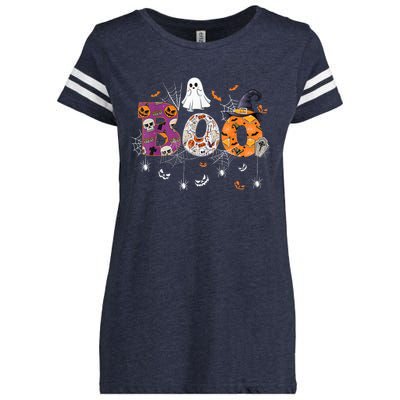 Boo Halloween Costume Spiders, Ghosts, Pumpkin & Witch Hat Enza Ladies Jersey Football T-Shirt