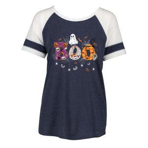 Boo Halloween Costume Spiders, Ghosts, Pumpkin & Witch Hat Enza Ladies Jersey Colorblock Tee