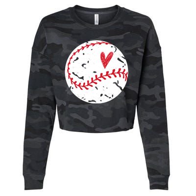 Baseball Heart Cute Vintage Sport Cropped Pullover Crew