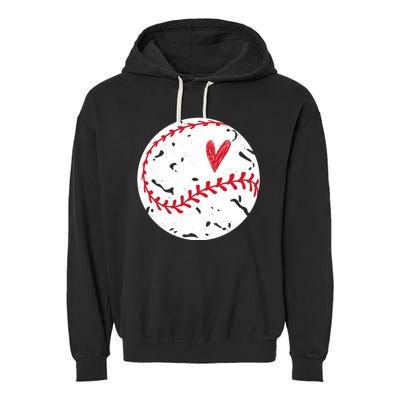 Baseball Heart Cute Vintage Sport Garment-Dyed Fleece Hoodie