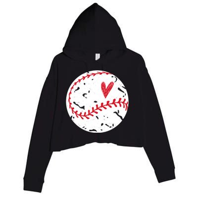 Baseball Heart Cute Vintage Sport Crop Fleece Hoodie