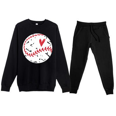 Baseball Heart Cute Vintage Sport Premium Crewneck Sweatsuit Set