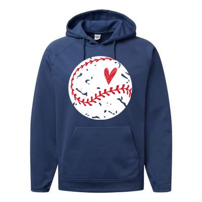 Baseball Heart Cute Vintage Sport Performance Fleece Hoodie