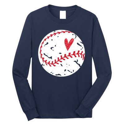 Baseball Heart Cute Vintage Sport Long Sleeve Shirt