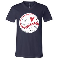 Baseball Heart Cute Vintage Sport V-Neck T-Shirt