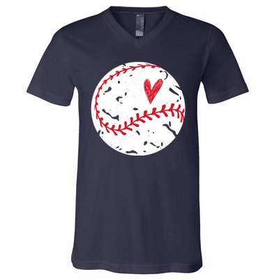 Baseball Heart Cute Vintage Sport V-Neck T-Shirt